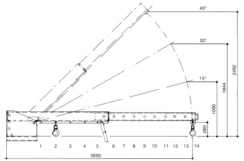 Bauer Neigungsverstellbarer Teleskop-Kranarm, Traglast 2500 kg, RAL5012 Lichtblau Technische Zeichnung 1 L