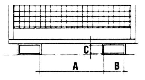Bauer Arbeitsbühne, Ausführung A, RAL2000 Gelborange, Einfahrmöglichkeit Von der Breitseite Technische Zeichnung 1 L