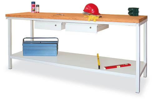 PAVOY Werkbank mit Gestell in lichtgrau und Buche-Multiplexplatte, 2 Schubladen, 1 Ablageboden, RAL7035 Lichtgrau/RAL7035 Lichtgrau Standard 1 L