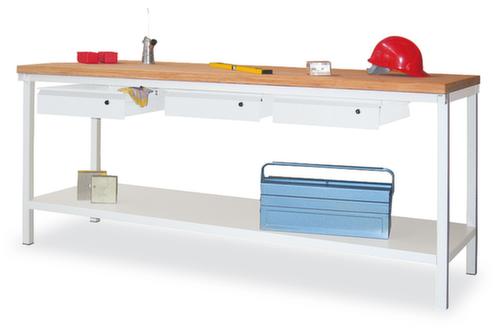 PAVOY Werkbank mit Gestell in lichtgrau und Buche-Multiplexplatte, 3 Schubladen, 1 Ablageboden, RAL7035 Lichtgrau/RAL7035 Lichtgrau Standard 1 L