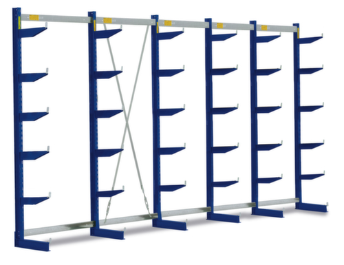 Kragarmregal in mittelschwerer Bauart, einseitig, Höhe 2500 mm, 6 Ebenen