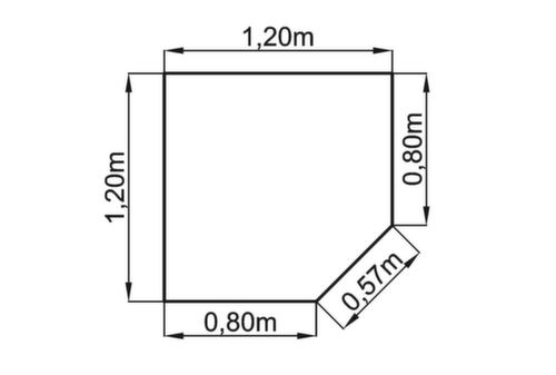 Eckiges Verkettungselement, Breite x Tiefe 800 x 800 mm, Platte weiß Technische Zeichnung 1 L