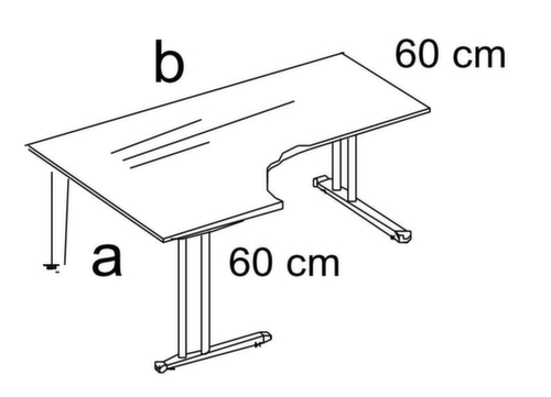 Nowy Styl Freiform-Schreibtisch E10, C-Fußgestell, Breite 1600 mm, Gestell alusilber Technische Zeichnung 1 L