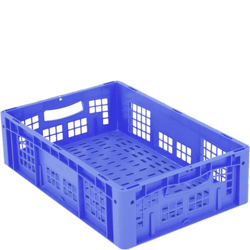 Euronorm-Stapelbehälter Ergonomic mit Doppelrippenboden + Wände + Boden durchbrochen, blau, Inhalt 31 l Standard 2 L