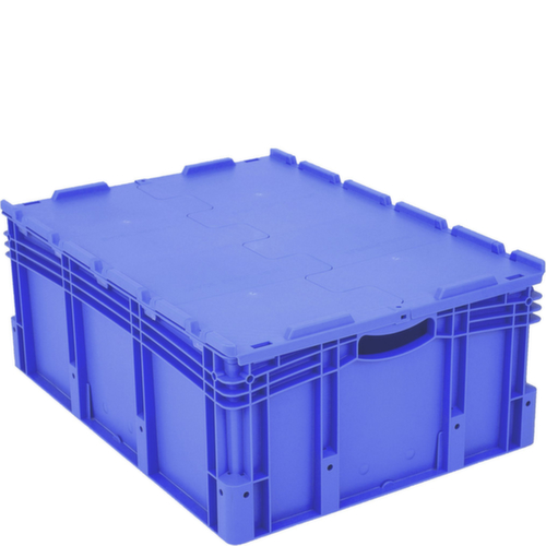Euronorm-Stapelbehälter mit Doppelboden, blau, Inhalt 121 l, Zweiteiliger Scharnierdeckel Standard 2 L