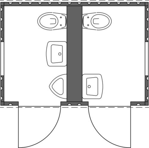 Säbu Toilettencontainer FLADAFI® für Damen und Herren, Höhe x Breite x Tiefe 2600 x 3050 x 2170 mm Technische Zeichnung 1 L