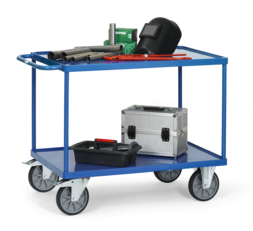 fetra Tischwagen mit Stahl-Etagen und Randleisten 850x500 mm, Traglast 500 kg, 2 Etagen Standard 2 L