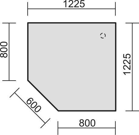 Gera Eckiges Verkettungselement Milano 90° für 4-Fußgestell, Breite x Tiefe 1230 x 1230 mm, Platte lichtgrau Technische Zeichnung 2 L