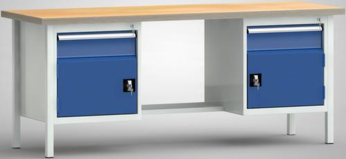KLW Lutz Werkbank mit Multiplexplatte, 2 Schubladen, 2 Schränke, 1/2 Ablageboden