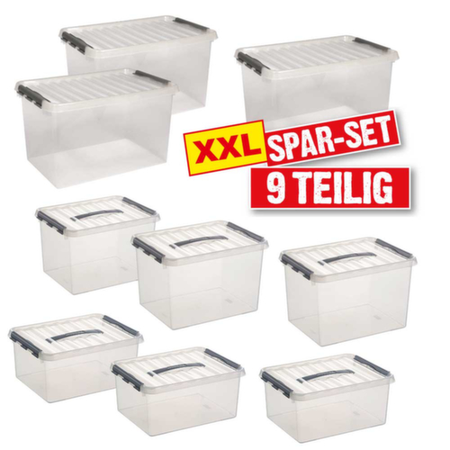 Aufbewahrungsbox-Set 9-tlg. + stapelbar, transparent, Auflagedeckel Standard 1 L