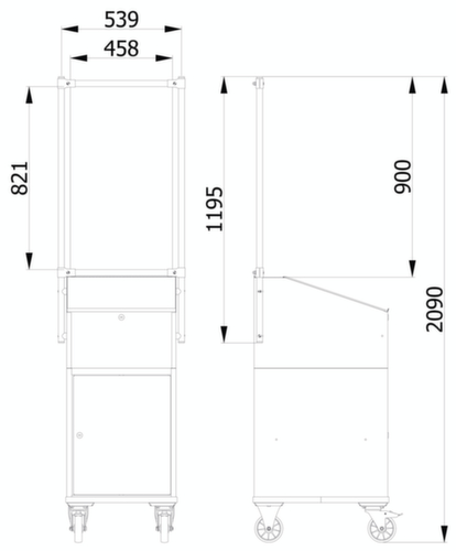 fetra Hygieneschutzwand für Transportwagen, Höhe x Breite 1410 x 571 mm Technische Zeichnung 1 L