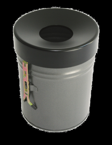 Selbstlöschender Abfallbehälter FIRE EX zur Wandbefestigung, 60 l, neusilber, Kopfteil schwarz Standard 1 L