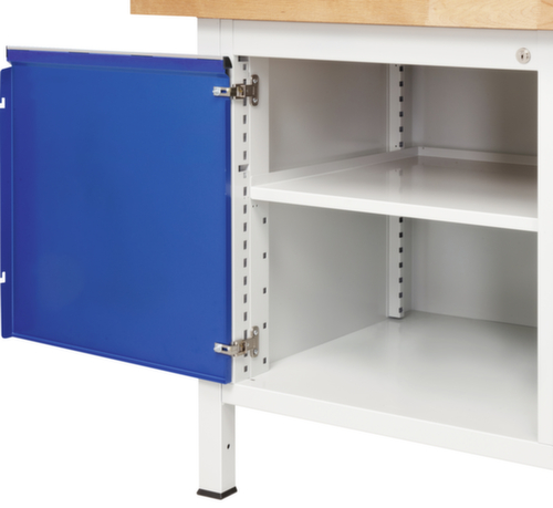 RAU Höhenverstellbare Werkbank Serie 8000, 3 Schubladen, 1 Schrank, RAL7035 Lichtgrau/RAL5010 Enzianblau Detail 4 L