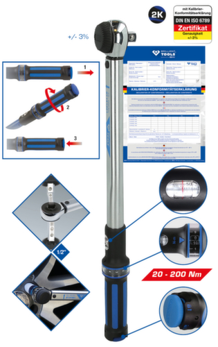 1/2" Drehmomentschlüssel mit Drehknopf-Umsteck-Ratschenkopf Standard 2 L