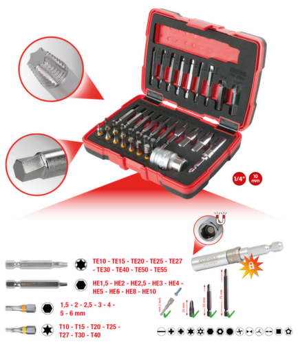 KS Tools 1/4" + 10 mm Torx- und Innensechskant-Schrauben-Ausdreher-Satz Standard 2 L