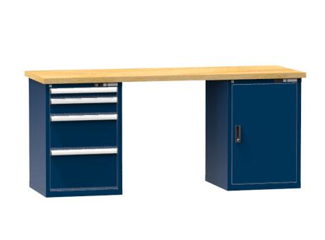 Werkbank Ruba, 4 Schubladen, 1 Schrank, RAL5010 Enzianblau/RAL5010 Enzianblau