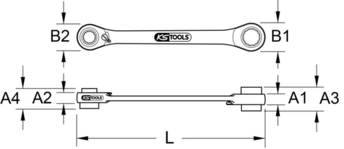 KS Tools 4 in 1 GEARplus® Doppel-Ratschenringschlüssel Standard 7 L