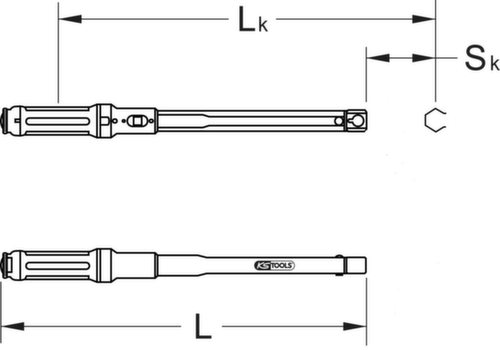 KS Tools 9x12mm ERGOTORQUE®precision Einsteck-Drehmomentschlüssel Technische Zeichnung 1 L
