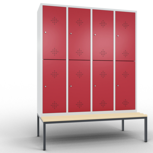 C+P Doppelstöckiger Umkleideschrank Classic mit Sitzbank + 4x2 Abteile, Abteilbreite 400 mm