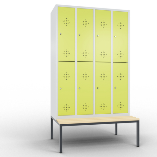 C+P Doppelstöckiger Umkleideschrank Classic mit Sitzbank + 4x2 Abteile, Abteilbreite 300 mm