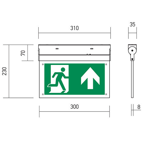 B-Safety LED-Rettungszeichenleuchte L-LUX Standard, Befestigung Zur Wand- oder Deckenmontage Technische Zeichnung 1 L