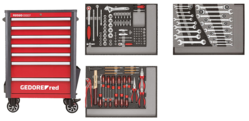 GEDORE R22071004 Werkzeugsatz im Werkstattwagen WINGMAN rot 129-teilig Standard 1 L