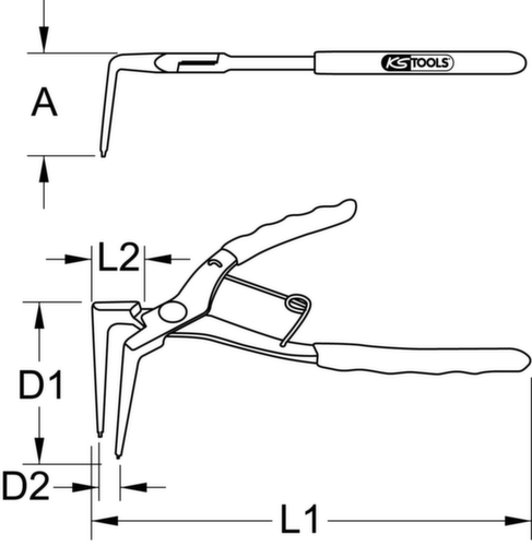 KS Tools Langarm-Sicherungszange für Innensicherungsringe Technische Zeichnung 1 L