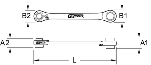KS Tools GEARplus Mini-Bit-Umschalt-Ratschenringschlüssel Technische Zeichnung 1 L
