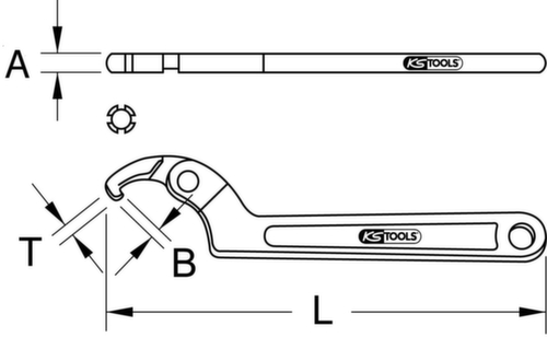 KS Tools Gelenk-Hakenschlüssel Technische Zeichnung 1 L