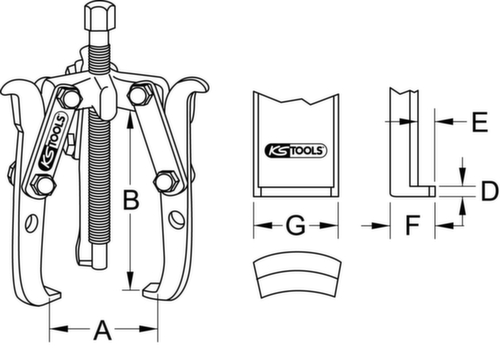KS Tools Universal-Abzieher 2- und 3-armig Technische Zeichnung 1 L