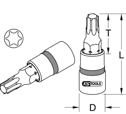 KS Tools 1/2" Bit-Stecknuss Torx Technische Zeichnung 1 L