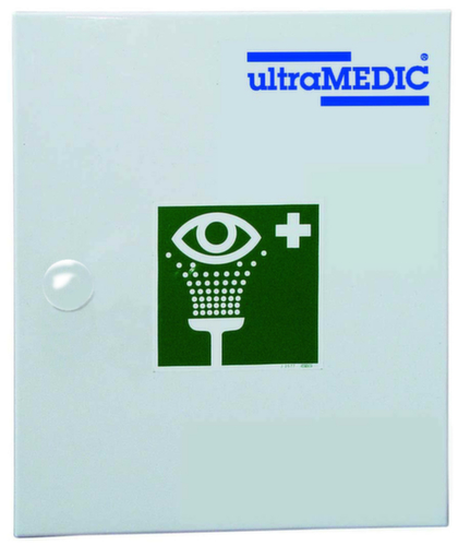 ultraMEDIC Augenschutz-Wandschrank ultraAQUA-SAFE, Augenspülflaschen, Augenklappe, Kompressen, Einmalhandschuhe, Vliesstofftücher Standard 2 L