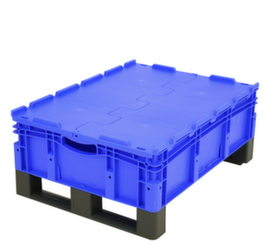 Euronorm-Stapelbehälter mit Doppelboden, blau, Inhalt 79 l, zweiteiliger Scharnierdeckel