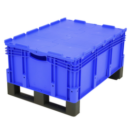 Euronorm-Stapelbehälter mit Doppelboden, blau, Inhalt 121 l, Zweiteiliger Scharnierdeckel