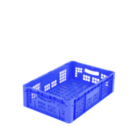 Euronorm-Stapelbehälter Ergonomic mit Doppelrippenboden + Wände + Boden durchbrochen, blau, Inhalt 31 l