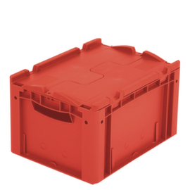 Euronorm-Stapelbehälter, rot, Inhalt 20 l, Zweiteiliger Scharnierdeckel
