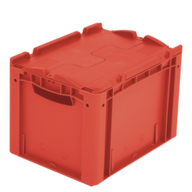 Euronorm-Stapelbehälter, rot, Inhalt 25 l, zweiteiliger Scharnierdeckel