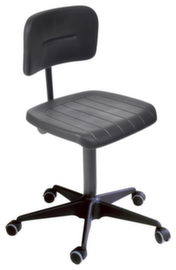 Arbeitsstuhl mit Spindel, Sitz PU-Schaum mit Stahleinlage schwarz, mit Rollen