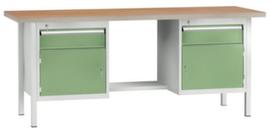 KLW Lutz Werkbank mit Multiplexplatte, 2 Schubladen, 2 Schränke, 1/2 Ablageboden