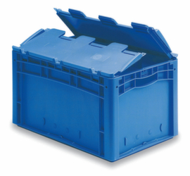 Euronorm-Stapelbehälter mit Rippenboden, blau, Inhalt 49 l, zweiteiliger Scharnierdeckel