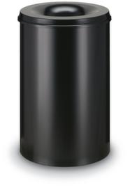 Selbstlöschender Papierkorb aus Stahl, 110 l, schwarz, Kopfteil schwarz