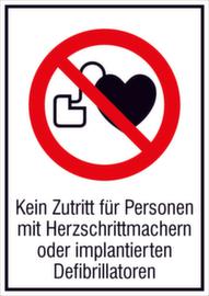 Verbotskombischild "Verbot für Personen mit Herzschrittmacher", Wandschild, Standard