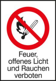 Verbotsschild Feuer offenes Licht und Rauchen verboten, Aufkleber, Standard