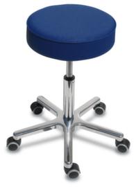 Höhenverstellbarer Drehhocker mit Kunstledersitz, Sitz skyblau, Rollen