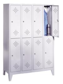 C+P Doppelstöckiger Garderobenschrank Classic lichtgrau mit 4x2 Abteilen mit Lüftungsrosetten, Abteilbreite 300 mm