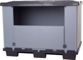 Paletten-Faltbox mit Ladeklappe, Auflast 500 kg, 9 Füße, Länge x Breite 800 x 1200 mm