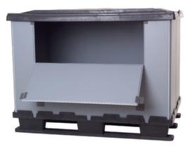 Paletten-Faltbox mit Ladeklappe, Auflast 500 kg, 3 Kufen, Länge x Breite 800 x 1200 mm
