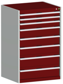 bott Schubladenschrank cubio Grundfläche 800x750 mm, 8 Schublade(n), RAL7035 Lichtgrau/RAL3004 Purpurrot