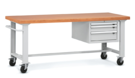 Mobile Werkbank mit Multiplexplatte, 3 Schubladen, RAL7035 Lichtgrau/RAL7035 Lichtgrau