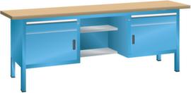 LISTA Werkbank mit Schubladen und Schränken, 2 Schubladen, 2 Schränke, RAL5012 Lichtblau/RAL5012 Lichtblau